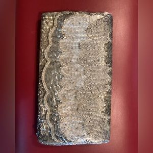Vintage beads silver clutch w/ braided cord strap